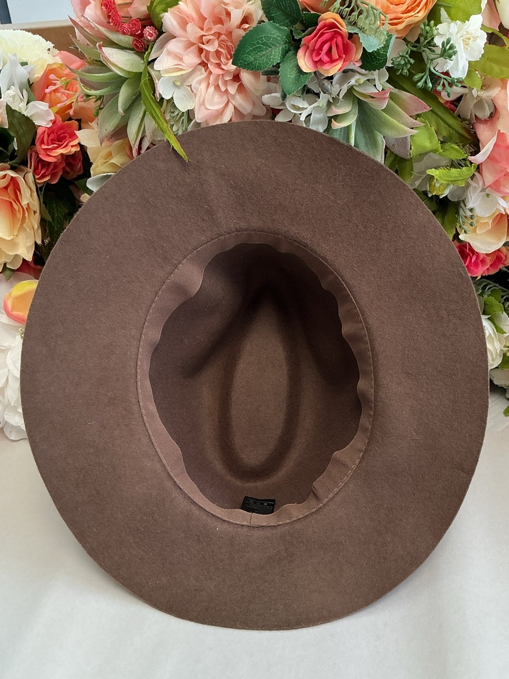 D&Y Brown 100% Wool Felt Wide Brim Fedora Hat Braided Suede Tie One Size - Picture 10 of 10